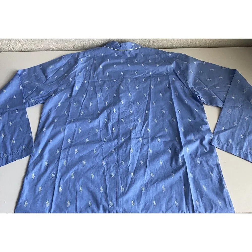 Men's Sz 1XT Tall Polo Ralph Lauren Sleep Night Shirt‎ PJ Logo Collared Blue NEW